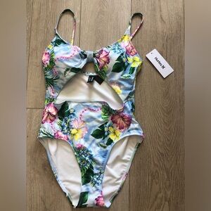 NWT Hurley Tropical Floral cutout one piece Swimsuit blue women’s M & L & XL